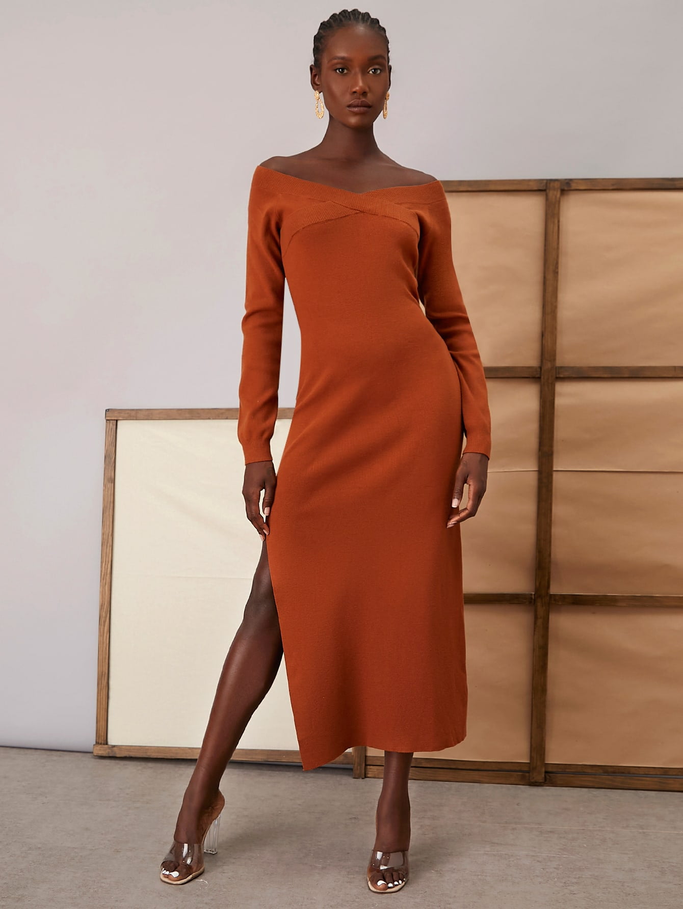 burnt orange sweater dress