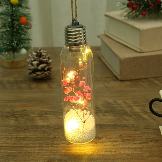Hanging Bottle Light | Snow Globe Christmas Tree Bulb | LED Decorative Pendant for Holiday Home Decor | Festive Party Ornament | Set of 1 Battery-Operated Light Bulb
