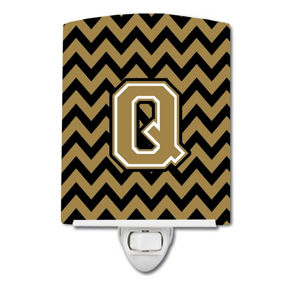 Letter Q Chevron Black and Gold Ceramic Night Light
