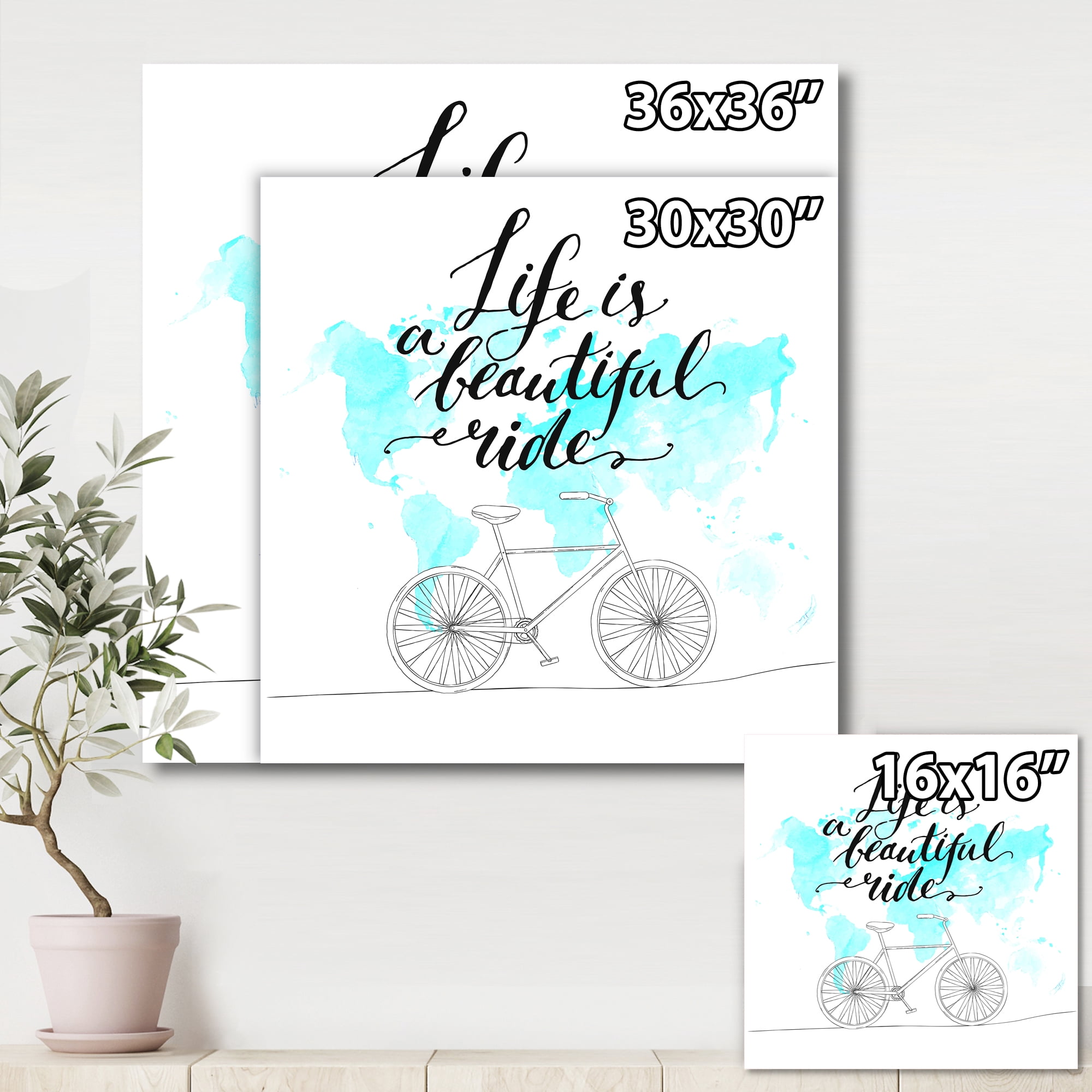 Designart ' Life Is A Beautiful Ride With Bicycle ' Traditional Canvas Wall Art Print