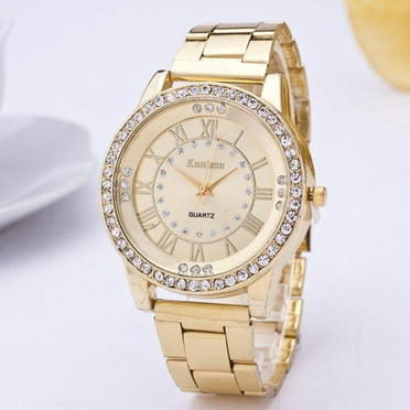 WNG Women's Men's Rhinestone Stainless Steel Analog Quartz Wrist Watch Gd