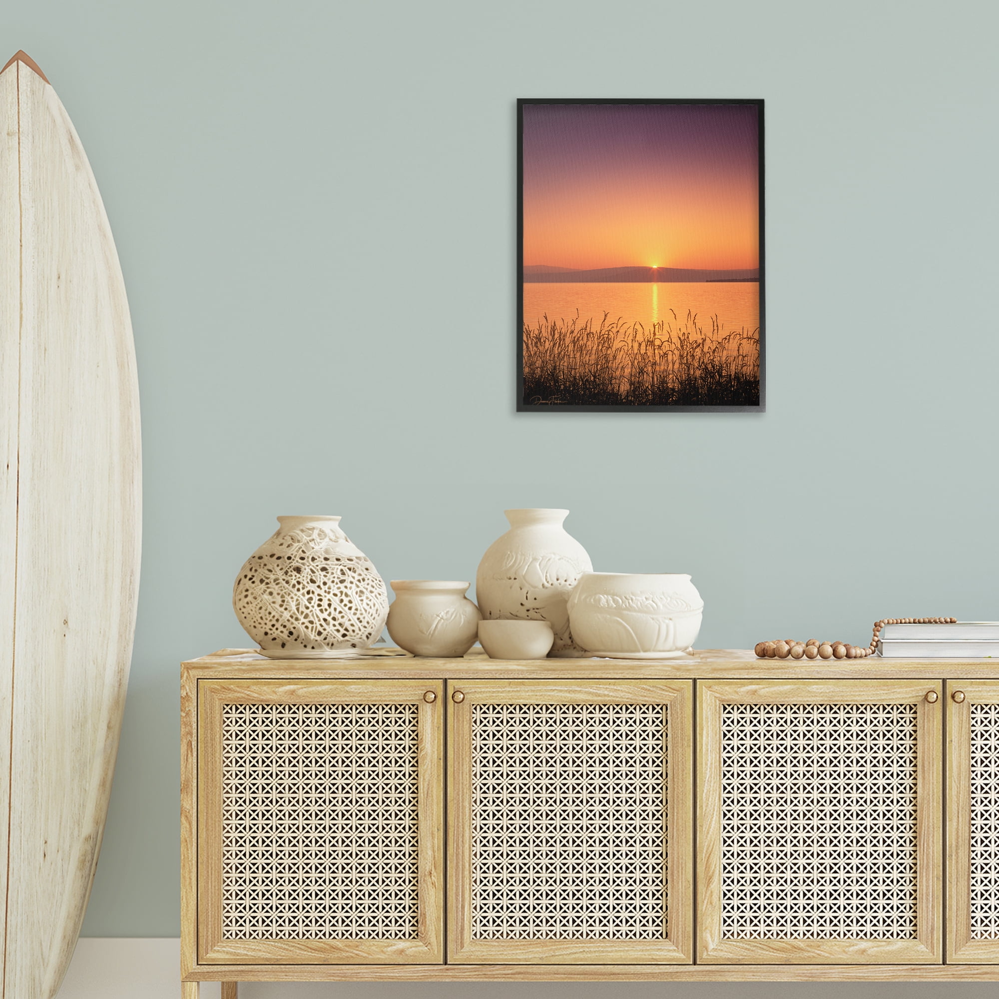Stupell Industries Deep Orange Sunset Landscape Photography Black Framed Art Print Wall Art, 24 x 30