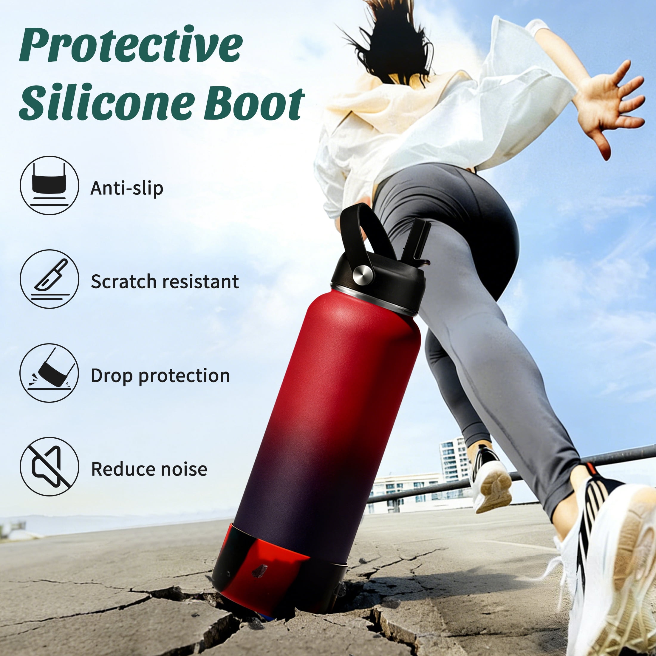 40oz Insulated Water Bottle - Keep Cold-48H Hot-24H, Vacuum Water Flask with Straw & Spout Lid, Protective Boot, Reusable Sport Stainless Steel Water Bottle