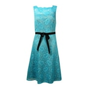 Calvin Klein Women's Belted Illusion V-Back Lace Dress