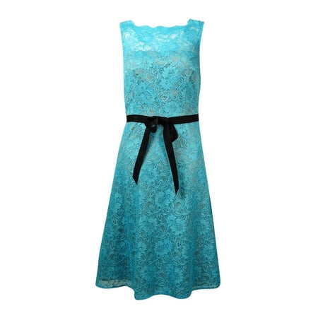 Calvin Klein Women's Belted Illusion V-Back Lace Dress