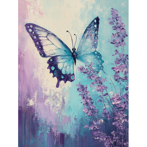 Blue Butterfly Lavender Floral Canvas Painting， Perfect for Living Room， Bedroom， Bathroom， Office and Hallway Decoration.