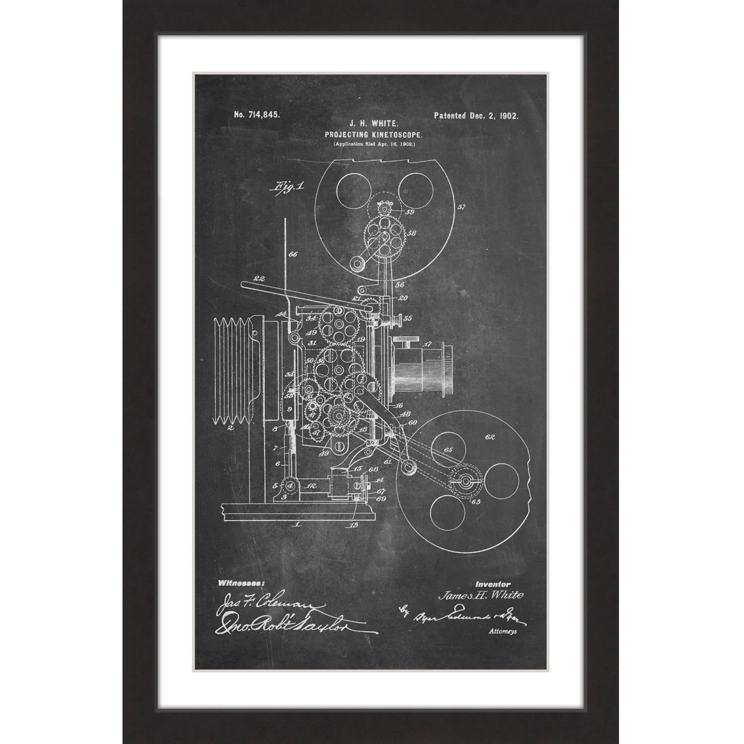 "Projector 1902 Chalk" Framed Painting Art Print, 12" x 1.5"