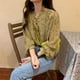 thumbnail image 2 of Camisa de mujer Blusa de gasa con estampado floral Top casual de manga larga abullonada, Amarillo, S seitruly AP001298-01B, 2 of 7