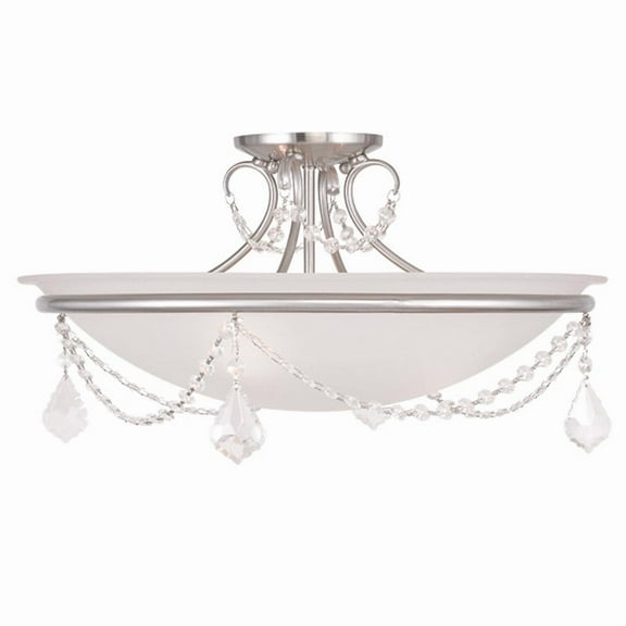 3 Light Brushed Nickel Ceiling Light fixture with White Alabaster Glass Shade