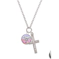 thumbnail image 2 of Delight Jewelry Silvertone Domed Multi Color BSN Be Strong and Courageous Engraved Cross Zoey Necklace, 28", 2 of 4