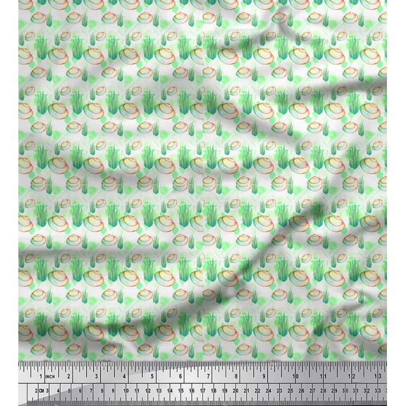 Soimoi Green Cotton Duck Fabric Shells Ocean Decor Fabric Printed Yard 44 Inch Wide