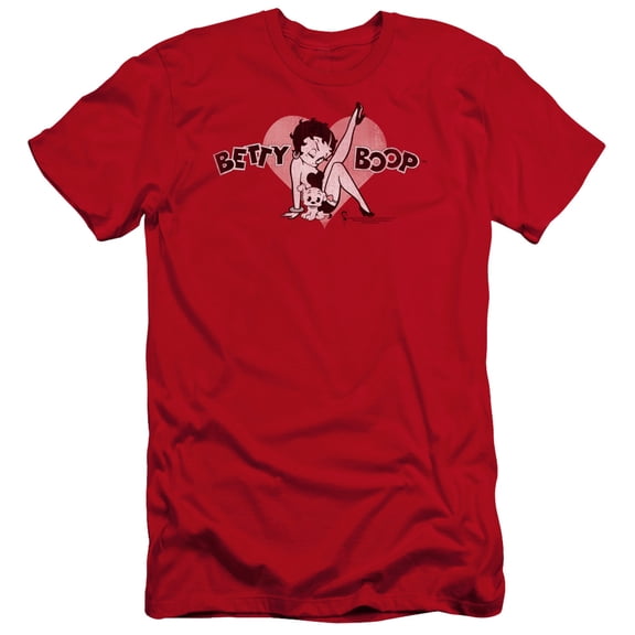 Betty Boop Vintage Cutie Pup Premium Canvas T-Shirt Adult Slim Fit 30/1 Red