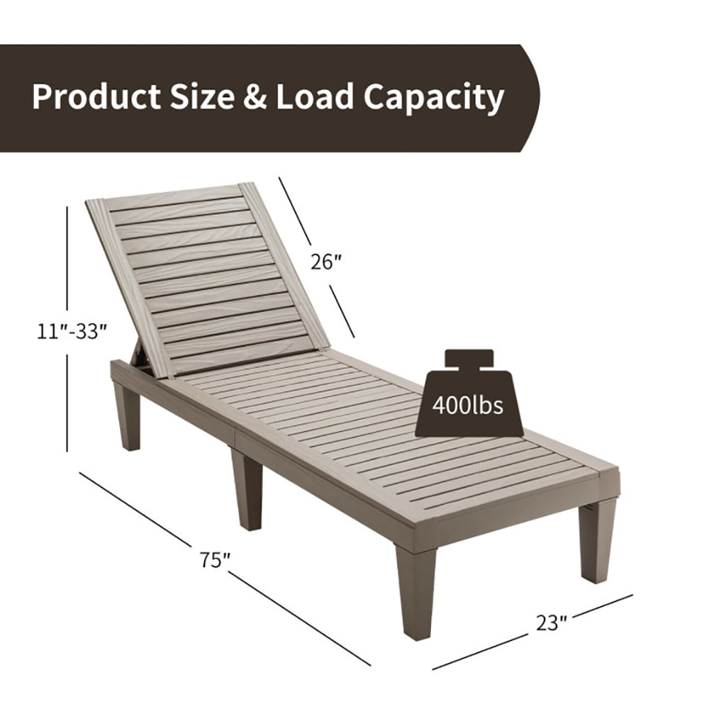Aimee Lii Outdoor Recliner Chair with 5-Position Adjustable Backrest, Patio Loungers, Brown