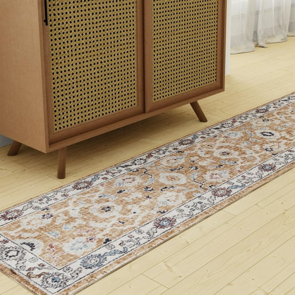 Unique Loom Eco Traditional Collection Area Rug - Animate (2' 7" x 12' Runner Almond Beige/Black)