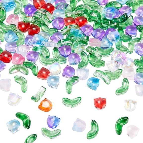 1 Box 200Pcs Glass Flower Bead Tulip Beads Bulk Colorful Transparent Spring Loose Lily Flowers Glass Bead for Jewelry Making Beads Supplies DIY Bracelets Necklace Earrings Crafts