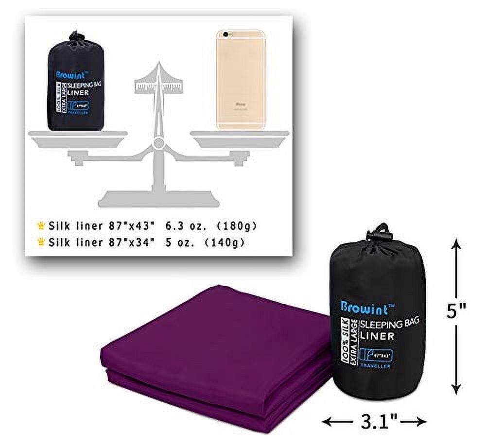 Browint Silk Sleeping Bag Liner, Silk Sleep Sack, Extra Wide 87"x43", Lightweight Travel Sheet for Hotels, More Colors for Option, Reinforced Gussets