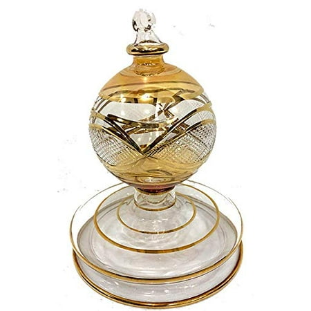 Handmade Golden Tree Christmas Tree Ornament, elaborate pattern over Arches and Angles in gold over clear glass. Handmade in Egypt. ()