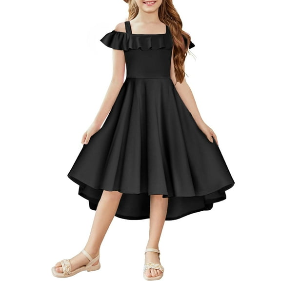 Arshiner Girls Summer Black Formal Dress with Pockets 4-12 Years