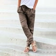 thumbnail image 2 of TRUBKH Cotton Linen Pants Boho Summer Pants Pull On Pants Pull On Pants for Women Lounge Trousers Wide Leg Cotton Linen Pant Linen Cotton Blend Pants Palazzo Pants High Waisted Coffee XL, 2 of 5