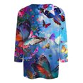 thumbnail image 4 of CYMMPU Women's Floral Printed 3/4 Length Sleeve Summer Fall Crewneck Business Work Blouses Trendy Tunic Tops Shirts Basic Tees Casual 2025 Clothes Multicolor XXXL, 4 of 5