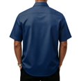 thumbnail image 6 of Casual Print Short Sleeve Shirt for Men Button Front Pocket Chest Top Breathable Summer Lightweight Blouse Work Travel Out Navy L, 6 of 6