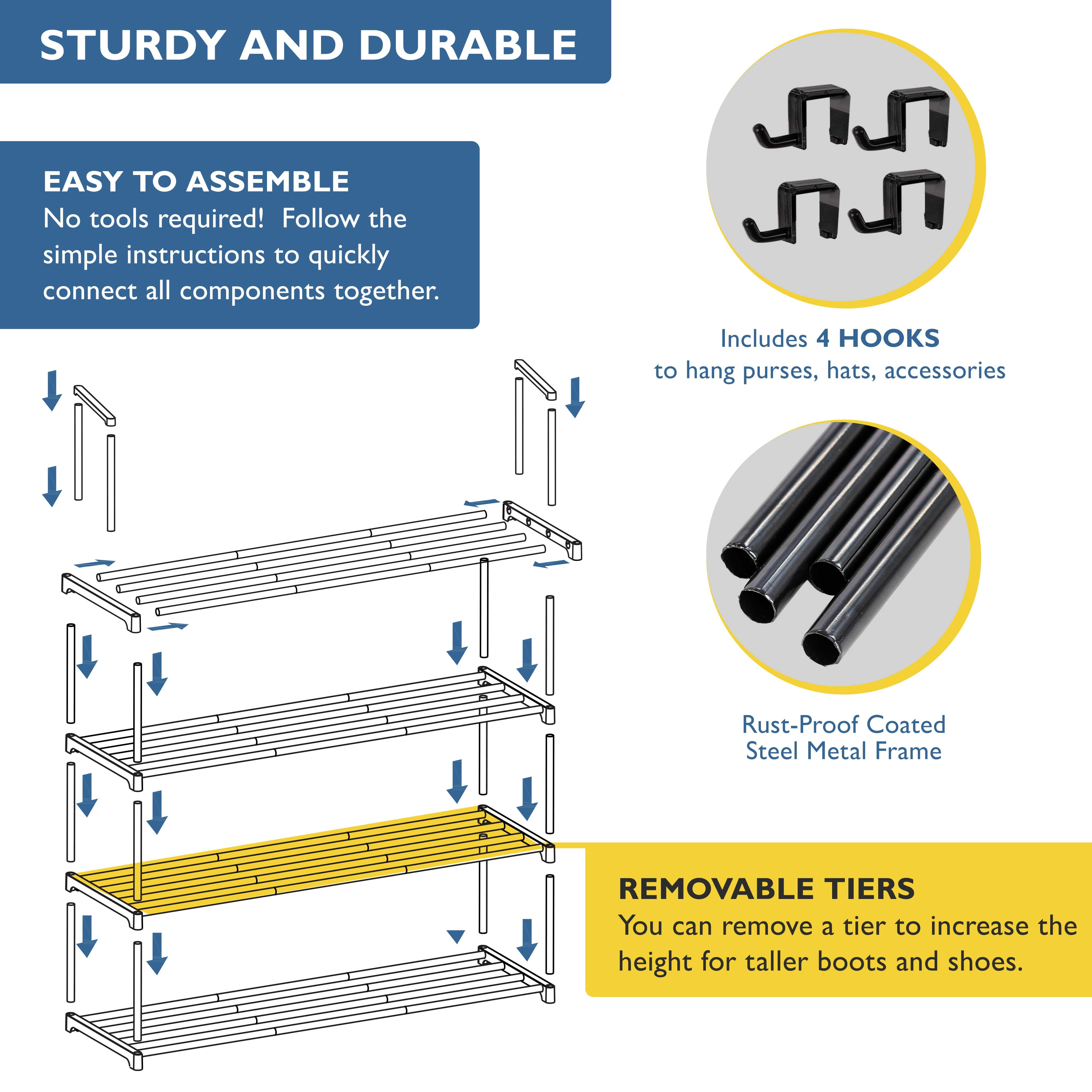 Sundaze Shoe Rack - 4 Tier Metal Shoe Rack for Front Door Entrance, Sturdy Long Shoe Organizer for Closet, Bedroom, Entryway, Garage, Black Metal Shoe Shelf, Holds Up to 20 Pairs