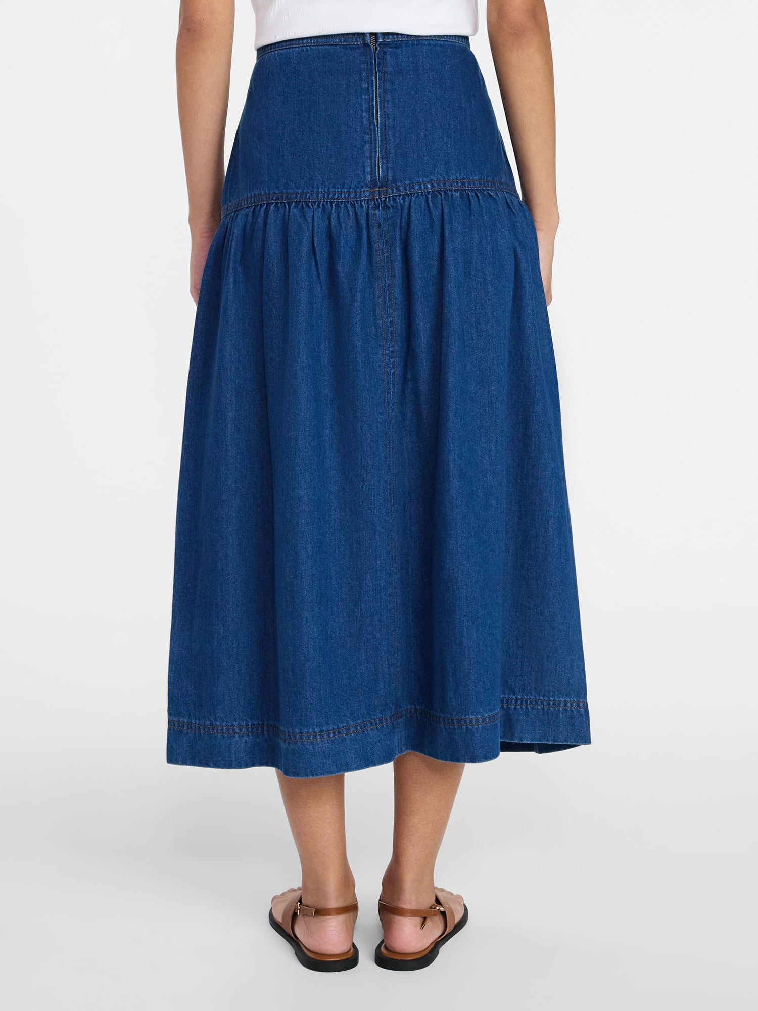 Time and Tru Women's Tiered Denim Midi Skirt, Sizes 0-20