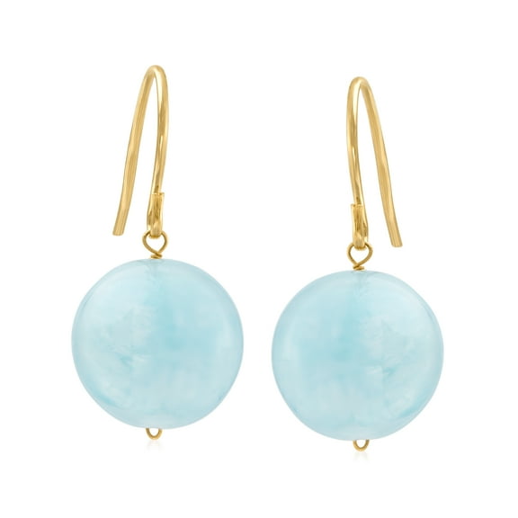 Ross-Simons 12mm Aquamarine Drop Earrings in 14kt Yellow Gold, Women's, Adult