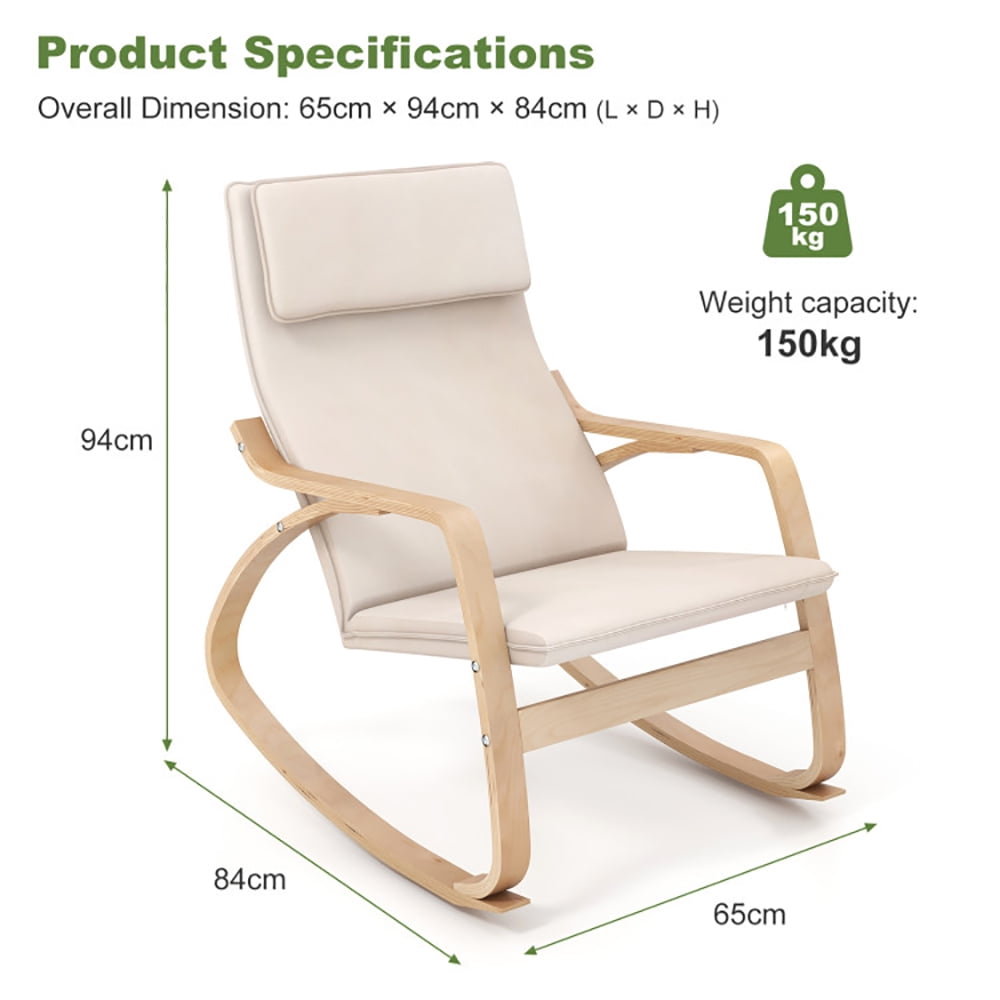 Finihen Modern Rocking Chair, Stable Wooden Frame Leisure Rocking Chair with Removable Upholstered Cushion, for Bedroom, Living Room, Beige Finihen Modern Rocking Chair, Stable Wooden Frame Leisure Rocking Chair with Removable Upholstered Cushion, for Bedroom, Living Room, Beige
