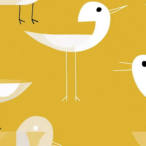 Coastal Peel and Stick Wallpaper Minimalist White Birds Thin Black Legs Yellow Contact Paper 17.7in x 9.8ft Wallpaper Removable Self Adhesive Wall Paper for Bedroom