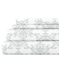 Noble Linens 4 Piece Pattern Microfiber Bed Sheets Set, Light Gray Soft Bouquet, California King