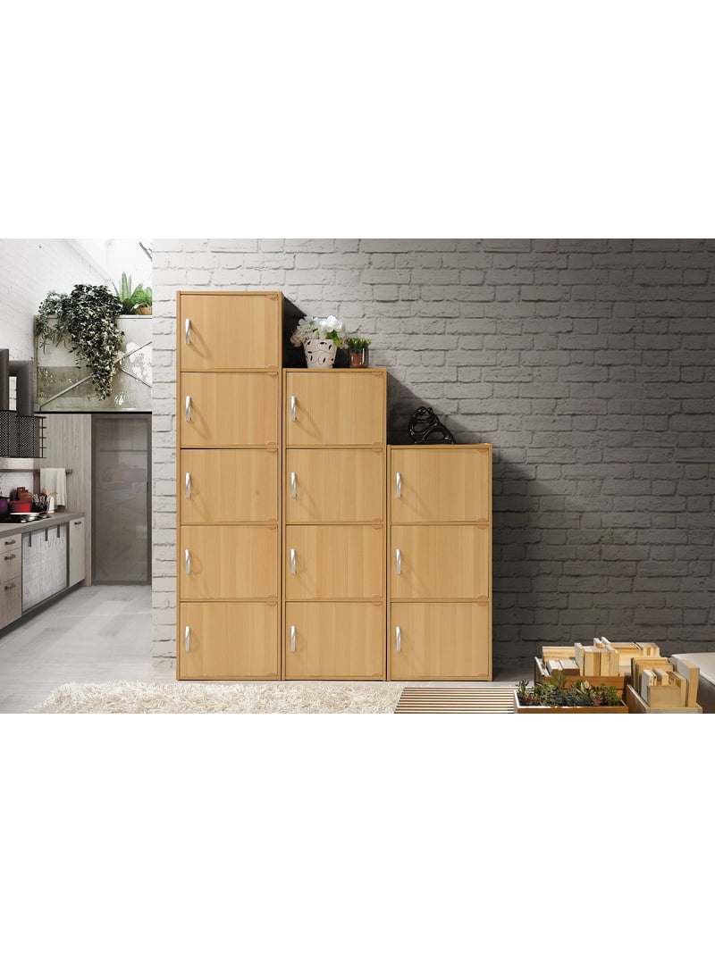 Hodedah 3-Shelf, 3-Door Multi-Purpose Bookcase Cabinet, Beech
