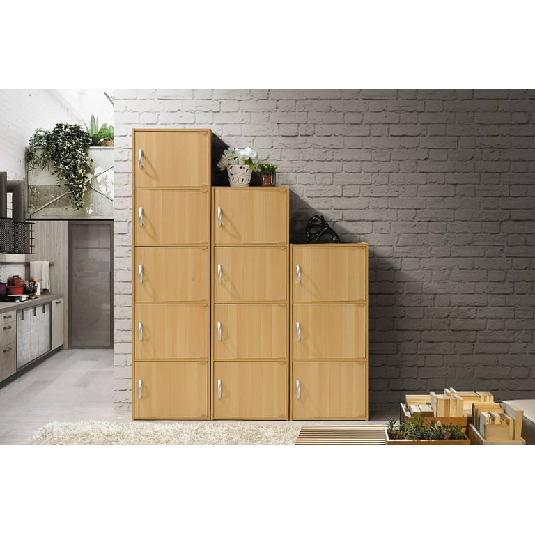 Hodedah 3-Shelf, 3-Door Multi-Purpose Bookcase Cabinet, Beech