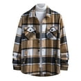 thumbnail image 5 of Men's casual long sleeve shirt lapel button Double side pockets top youth plaid outwear, 5 of 6