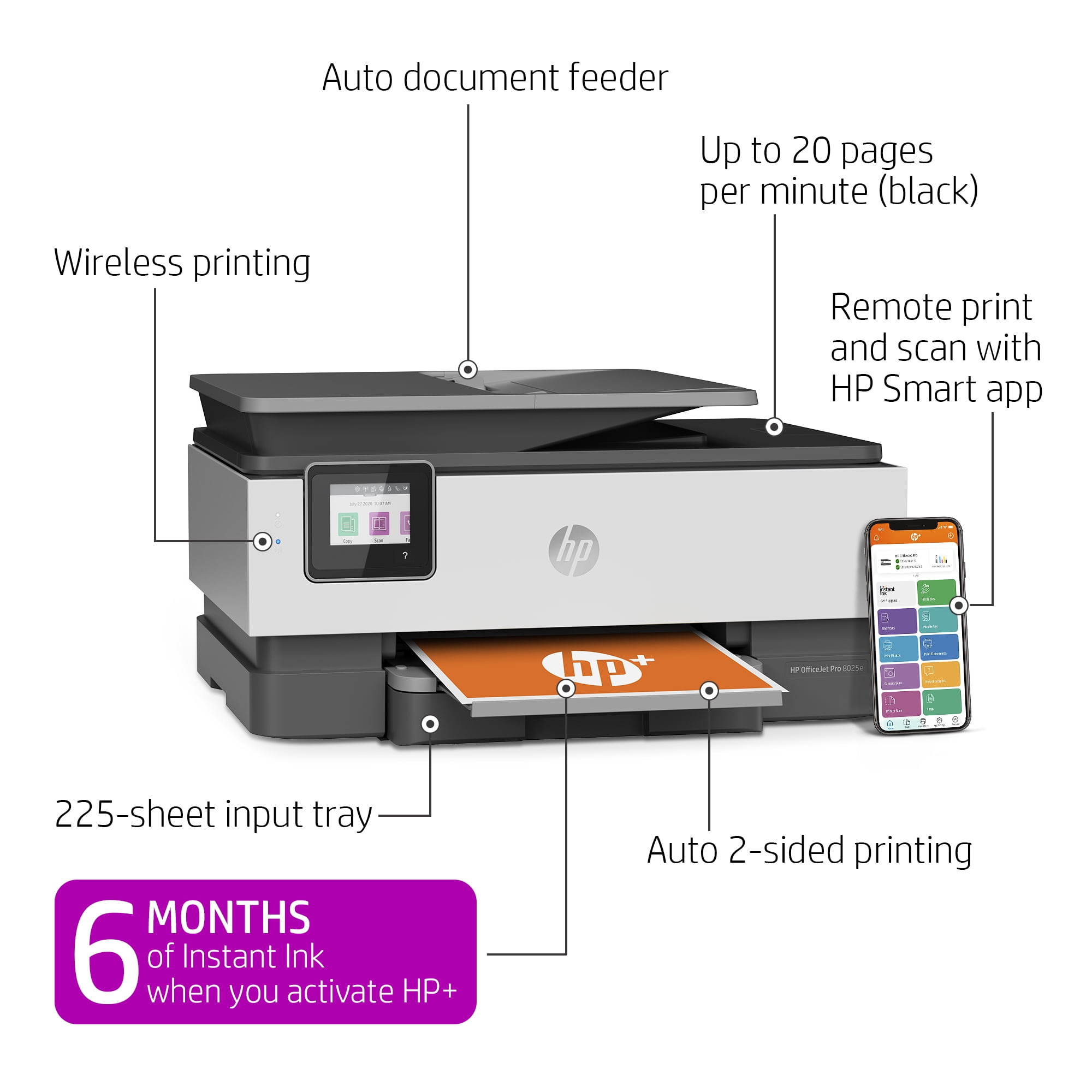 HP OfficeJet 8025e All-in-One Wireless Color Inkjet Printer - 6 months free with HP+ - Walmart.com