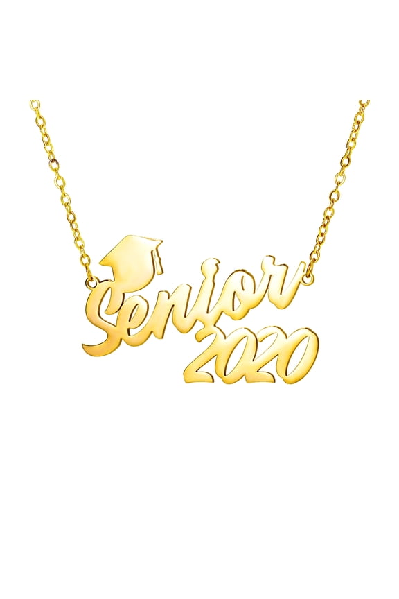 Custom Name Necklace Stainless Steel Cut English Letter Necklace Hat Year Design Customize Fashion Name Necklace Graduation Gift