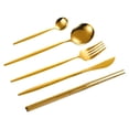 thumbnail image 4 of Juego de Cubiertos portátiles de acero inoxidable kusrkot utensilios de cocina para oficina barbacoa hogar 5 uds Oro Cubiertos para picnic, 4 of 8