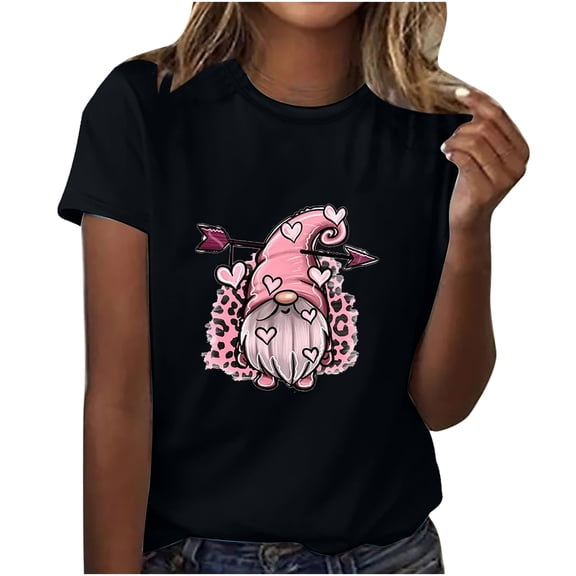 Fesfesfes V Neck Tshirt Women T-Shirt Fashion Short Sleeve Round Neck Valentine's Day Printing Casual Blouse T-Shirt Tops Shirt Short Sleeve Shirt 6(M)