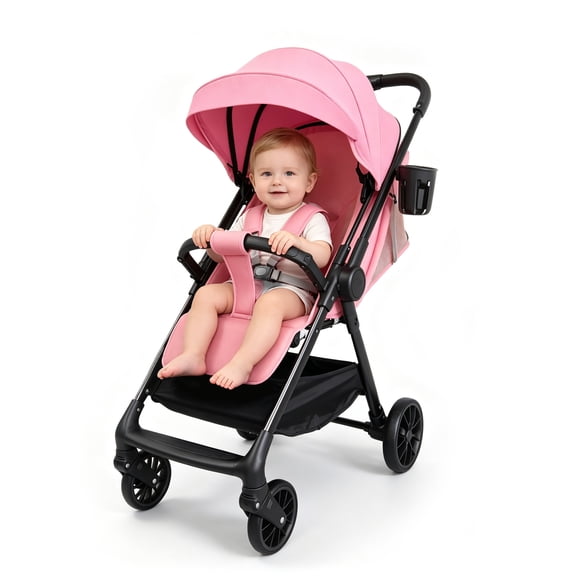 Baby Stroller Lightweight Travel Baby Pushchair & Pram for Newborns and Toddlers with Cup Holder and Mosquito Net,Thickened frame,Unisex,PINK(10.2lb)