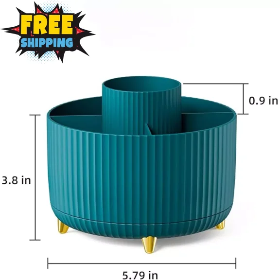 360° Rotating Desk Organizer,5-Compartment Pen Holder,Office &Home Storage Green