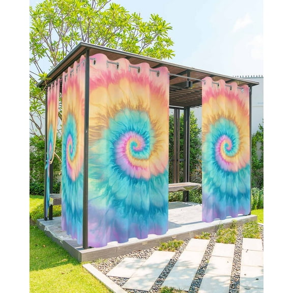 nqOlkjepod Outdoor Curtains for Patio Waterproof, Colorful Tie Dye Outdoor Privacy Panels Grommet, Rainbow Ombre Abstract Pattern Art Blackout Outside Curtains for Porch/Cabana 54"x84", 2 Panels