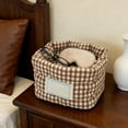 thumbnail image 3 of Soft Checkered Fabric Storage Basket - Padded Desktop Organizer for Cosmetics/Jewelry/Ends, Decorative Miscellaneous Bin with Reinforced Handles - Ideal for Bedroom/Bathroom/Vanity, 5*4in, Brown, 3 of 8