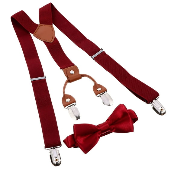Niceauty 1 Set Boys Suspenders Bowtie Set Prevent Slipping Dark Red for Festival Dressing