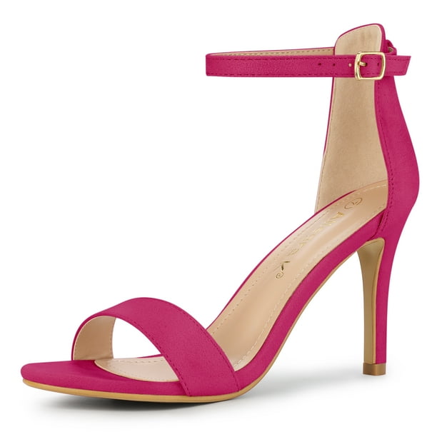 Sandalias de Tacón de Aguja correa de tobillo Gamuza para Mujer Allegra K Rosa caliente 36