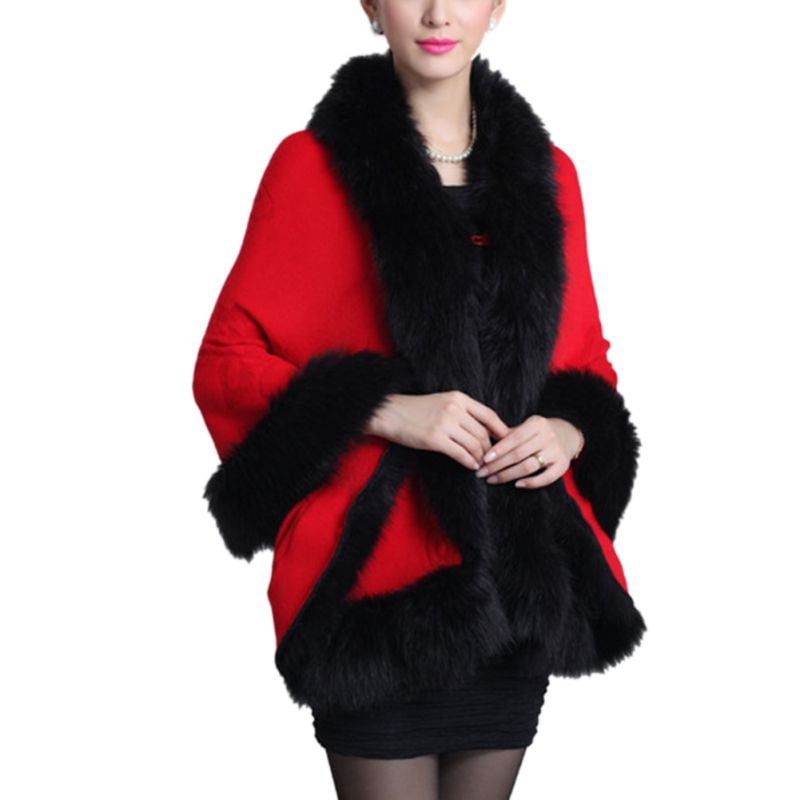 BAGGUCOR - Winter Faux Fur Coat Women Ponchos And Capes Black White Red ...