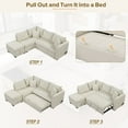 thumbnail image 5 of 82.6" L-shaped Sectional Pull Out Sofa Bed, Fabric Upholstered Sleeper Sofa with Two USB Ports and Storage Ottoman, Convertible Sectional Sofa Couch for Living Room, Beige, 5 of 7