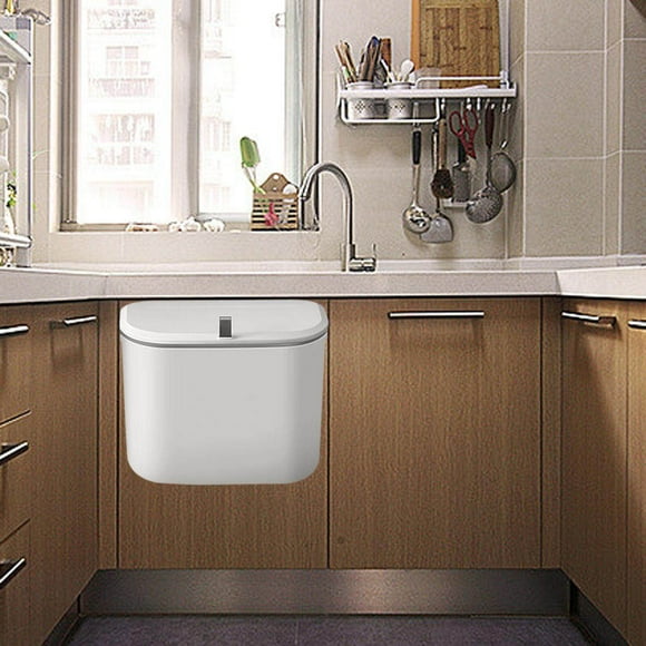 PP Wall Mounted Trash Can with Lid Compost Bin Compost Bin for Door Kitchen Laundry 7L