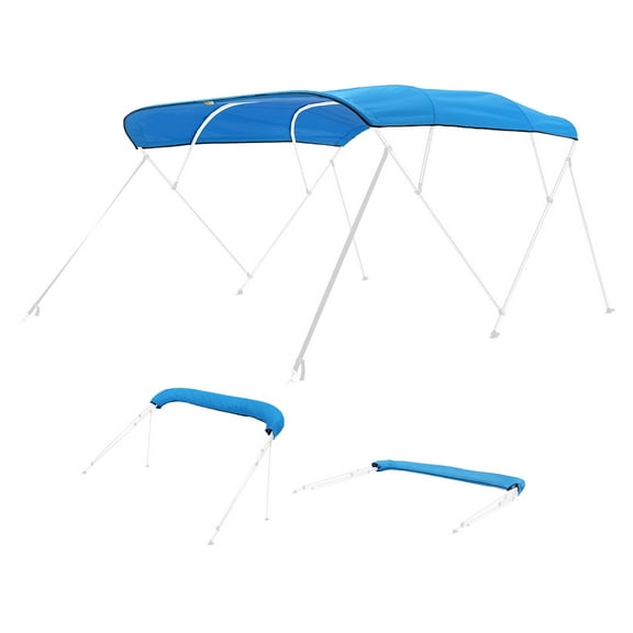 KFFKFF 4 Arch Marine Bimini Covers, 600D Polyester Shield, Water-Resistant & UV Protective Marine Shade Canopy with Carry Pouch, Bimini Cover Substitute, 96"Lx(97"-103")W, Oceanic Blue