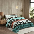 thumbnail image 2 of 3-Piece Southwestern Geometric Tribal Quilt Set - Teal Black Lightweight Quilted Bedspread Set Queen/King Size ME501, 2 of 9