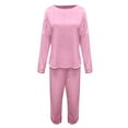 thumbnail image 4 of GILIGEGE Two Piece Sets for Women Women's Solid Color Casual Two Trouser Suit with Small Feet Round Neck and Long Sleeves Pink 3Xl, 4 of 5